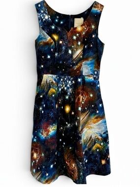 Wowsa - ModCloth Print Sleeveless Dress - Blue & Orange Multi - Size M